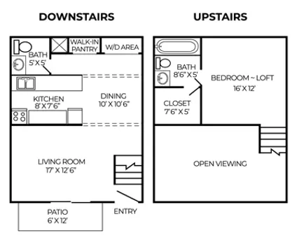 51Ten Townhomes 1 Bed floor plan, 817 sqft