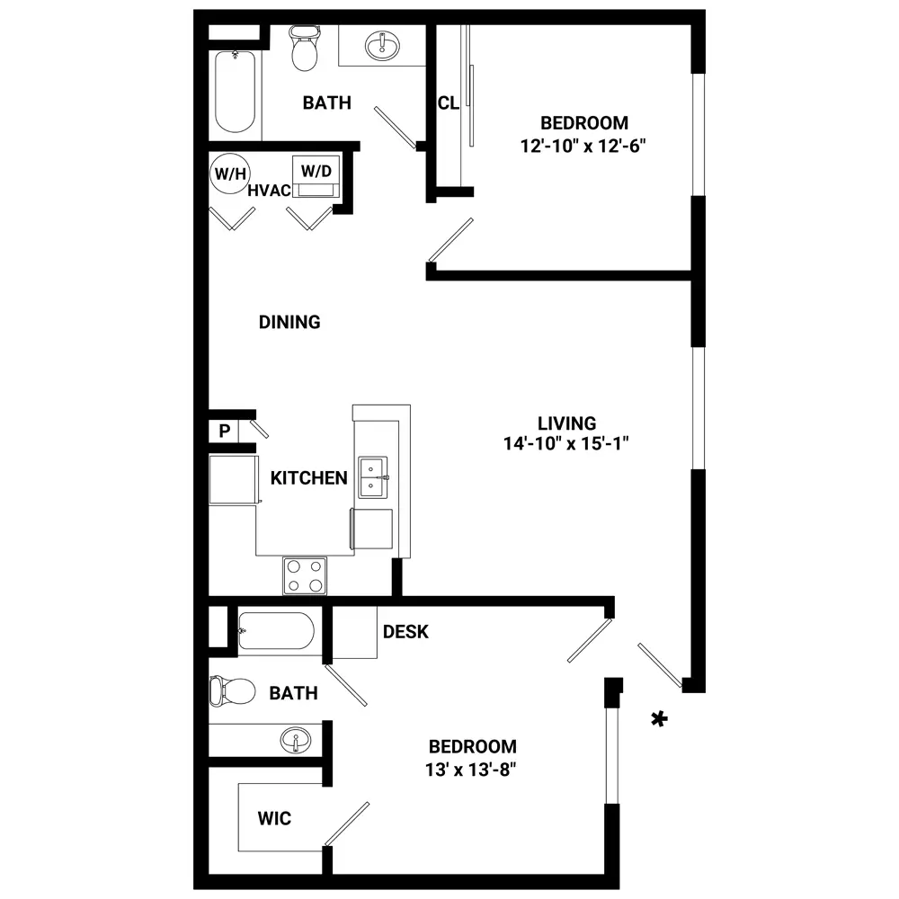 Willow Lake Apartments 2 Beds floor plan, 1084 sqft