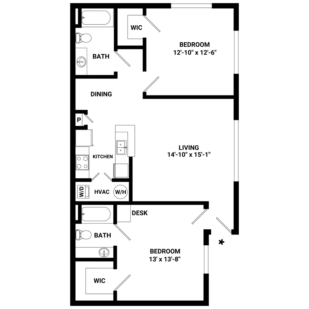 Willow Lake Apartments 2 Beds floor plan, 1003 sqft