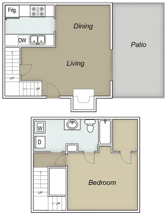 Windfield Townhomes 1 Bed floor plan, 748 sqft