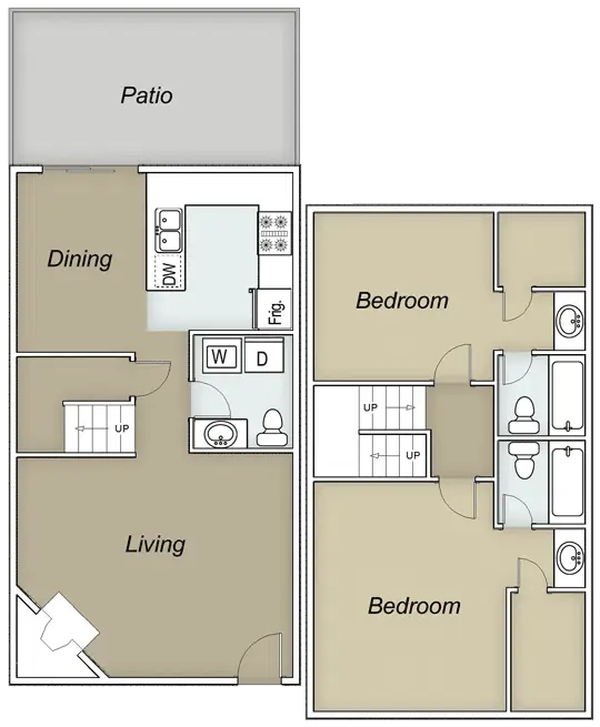 Windfield Townhomes 2 Beds floor plan, 1224 sqft