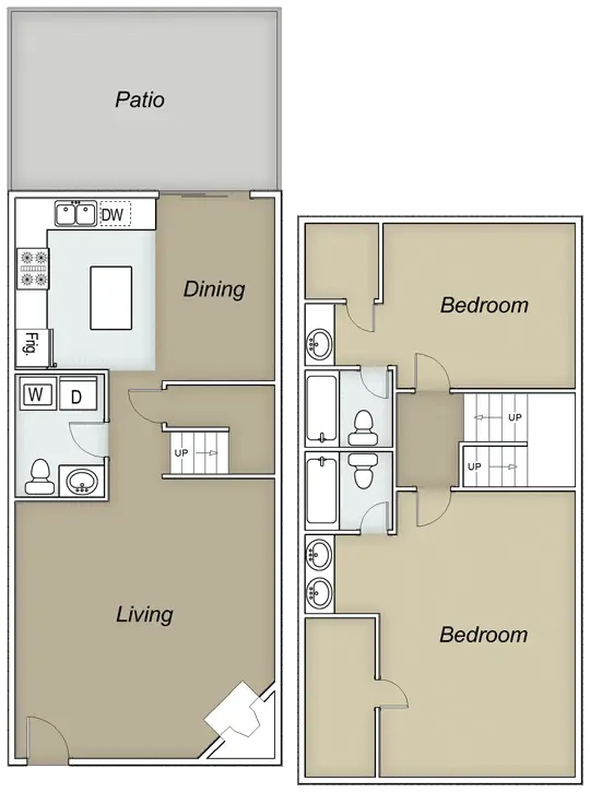Windfield Townhomes 2 Beds floor plan, 1387 sqft
