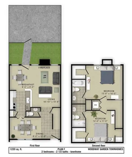 Woodway Garden Townhomes 2 Beds floor plan, 1220 sqft