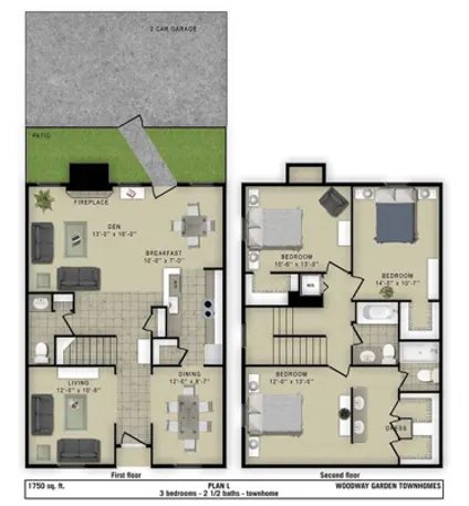 Woodway Garden Townhomes 3 Beds floor plan, 1750 sqft