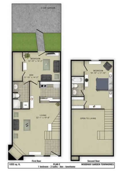Woodway Garden Townhomes 1 Bed floor plan, 1055 sqft