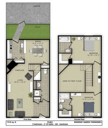 Woodway Garden Townhomes 2 Beds floor plan, 1316 sqft