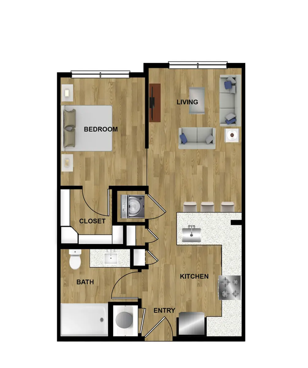 White Oak Highline 1 Bed floor plan, 589 sqft