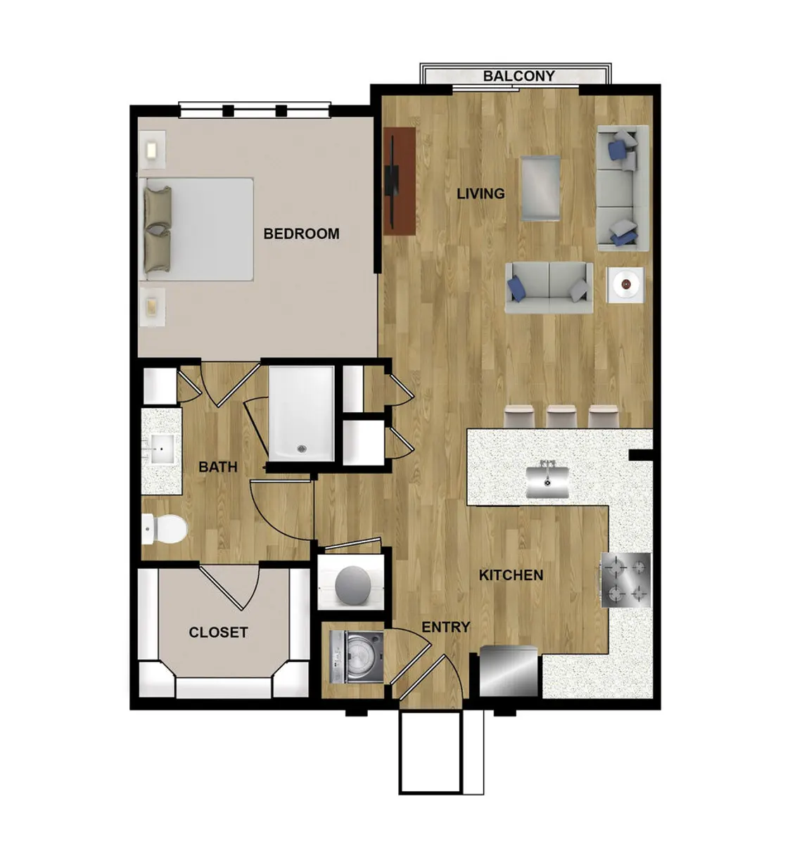 White Oak Highline 1 Bed floor plan, 726 sqft