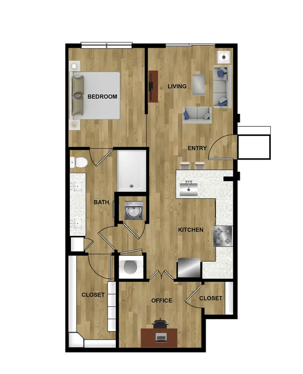 White Oak Highline 1 Bed floor plan, 757 sqft