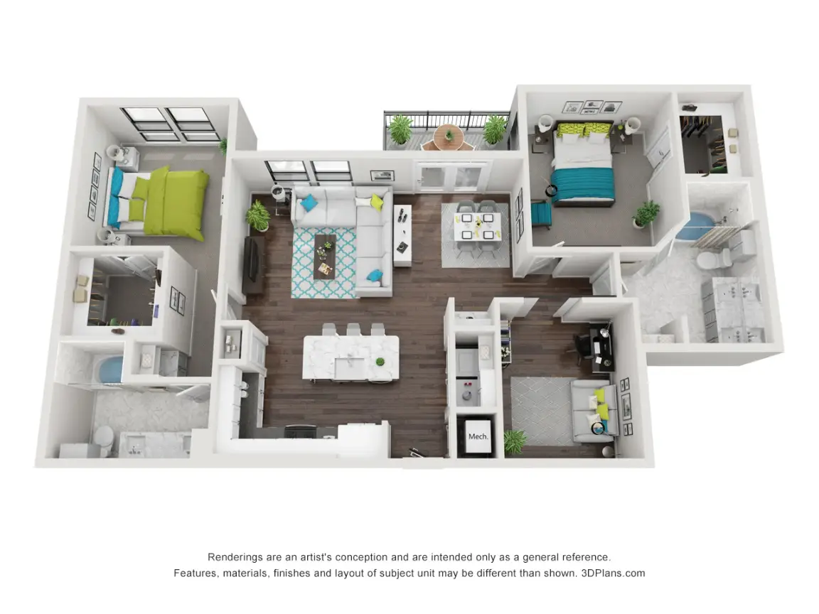 27Seventy Lower Heights 2 Beds floor plan, 1386 sqft