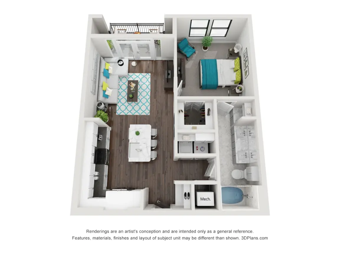 27Seventy Lower Heights 1 Bed floor plan, 732 sqft