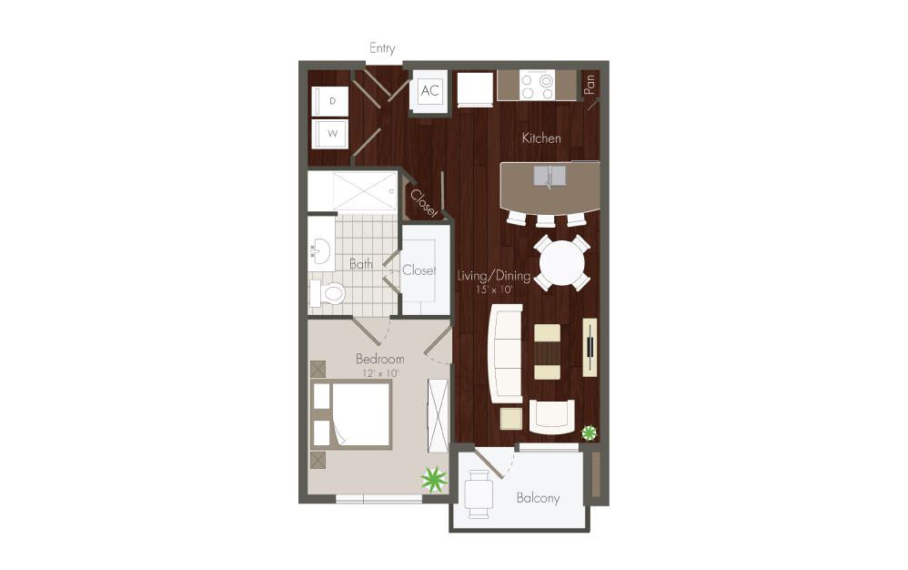 Elan Memorial Park 1 Bed floor plan, 624 sqft