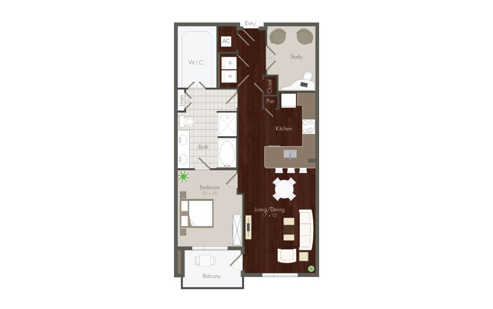 Elan Memorial Park 1 Bed floor plan, 1059 sqft