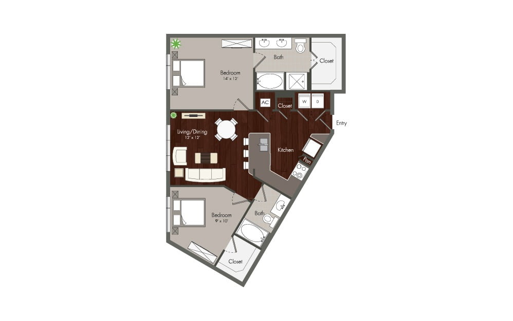 Elan Memorial Park 2 Beds floor plan, 975 sqft