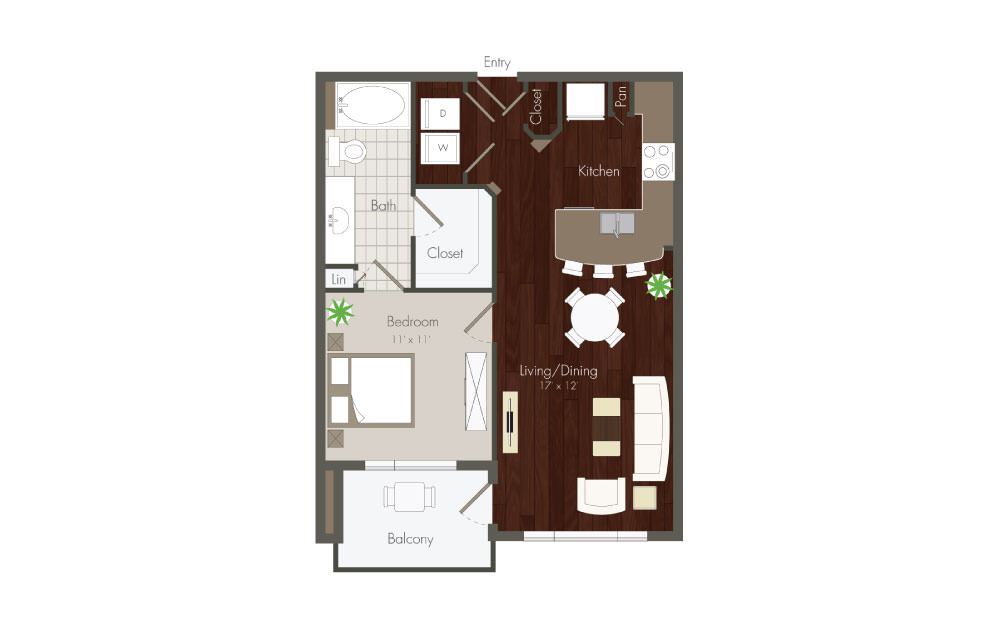 Elan Memorial Park 1 Bed floor plan, 709 sqft
