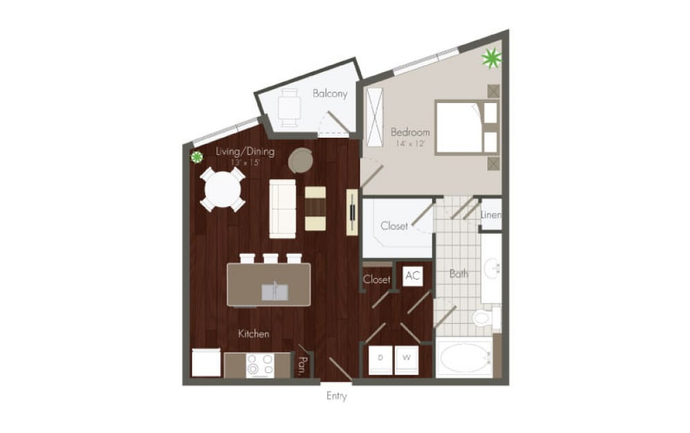 Elan Memorial Park 1 Bed floor plan, 692 sqft