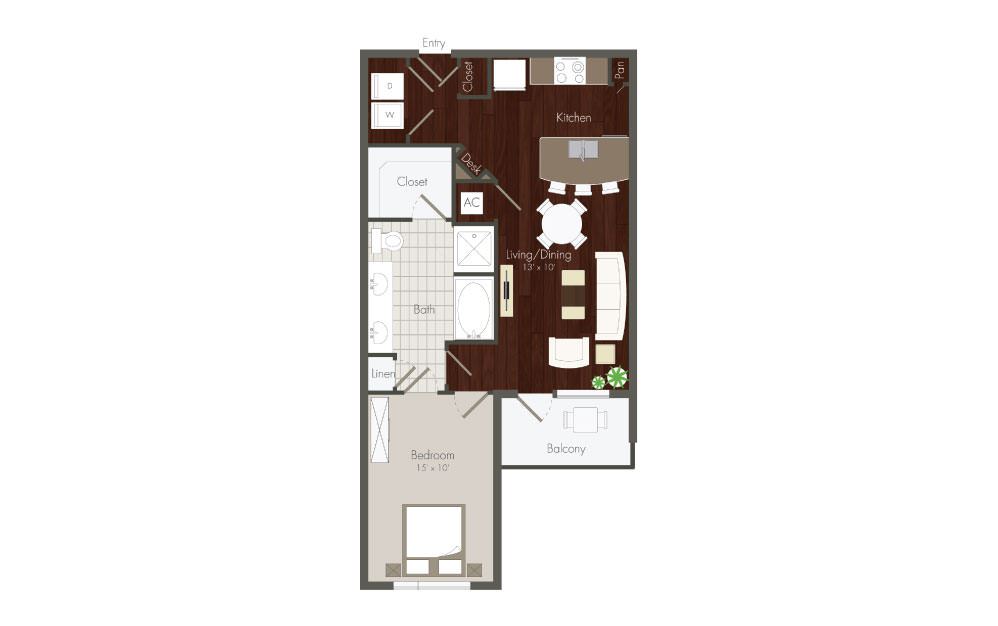 Elan Memorial Park 1 Bed floor plan, 718 sqft