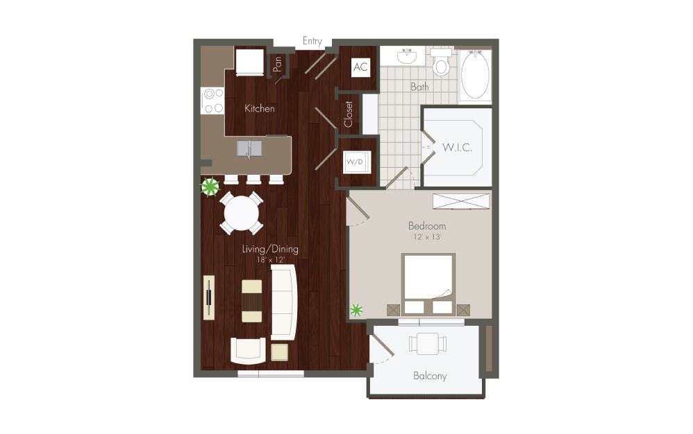 Elan Memorial Park 1 Bed floor plan, 811 sqft