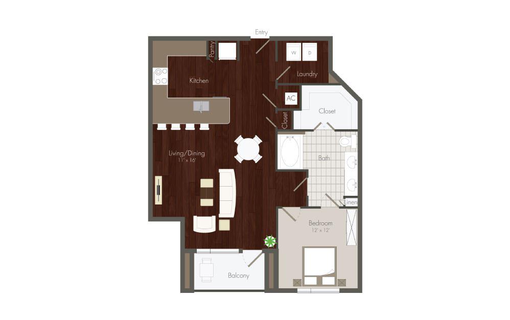 Elan Memorial Park 1 Bed floor plan, 923 sqft