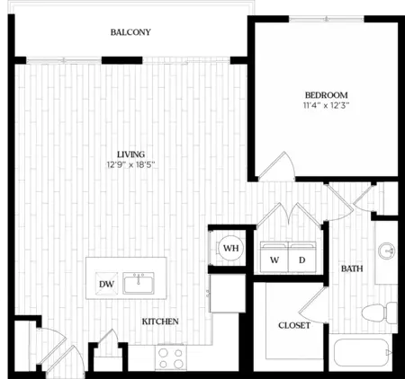 Alta Sunset Heights 1 Bed floor plan, 844 sqft