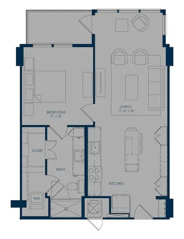 The James Park Place 1 Bed floor plan, 749 sqft