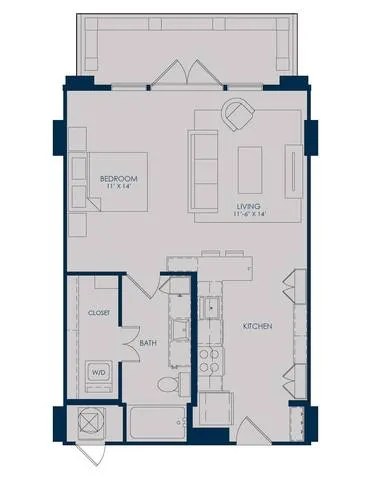 The James Park Place Studio floor plan, 641 sqft