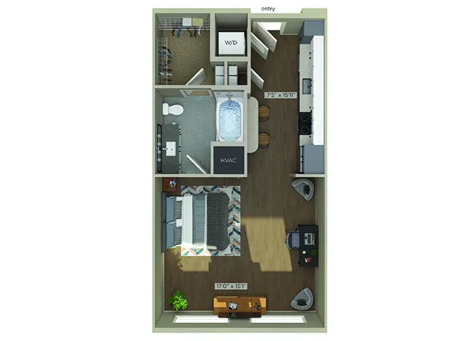 1810 Main Studio floor plan, 569 sqft