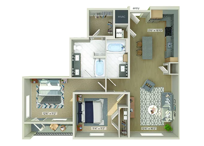1810 Main 2 Beds floor plan, 1004 sqft