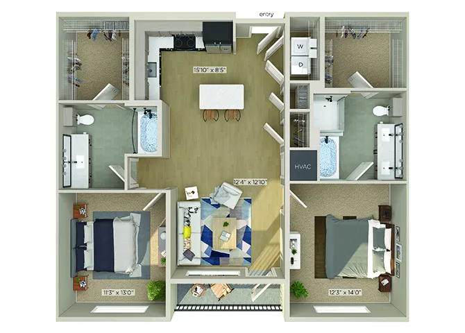 1810 Main 2 Beds floor plan, 1051 sqft