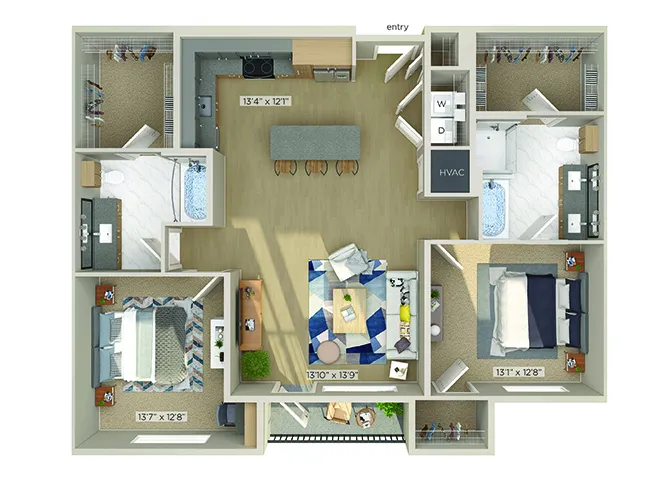 1810 Main 2 Beds floor plan, 1238 sqft