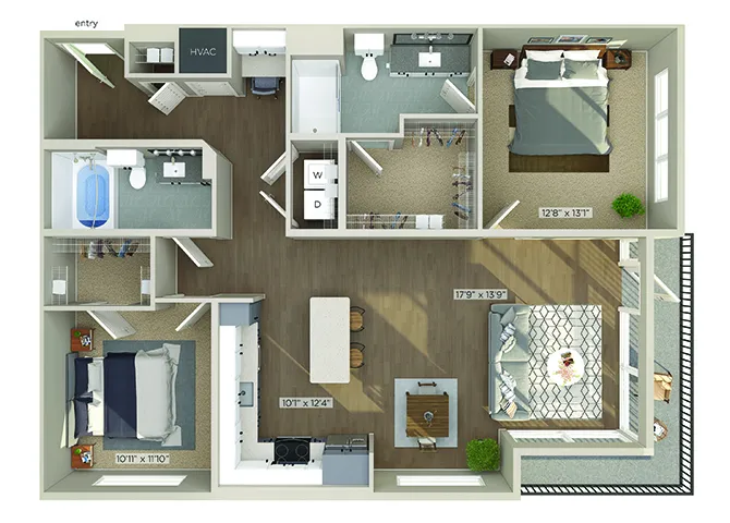 1810 Main 2 Beds floor plan, 1240 sqft