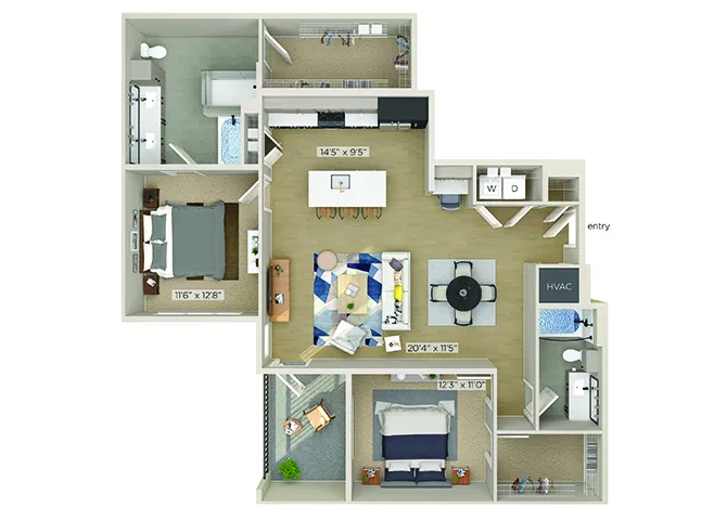 1810 Main 2 Beds floor plan, 1291 sqft