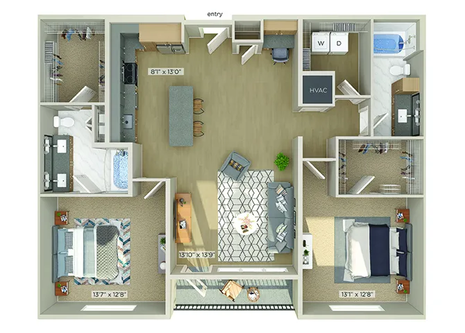 1810 Main 2 Beds floor plan, 1323 sqft