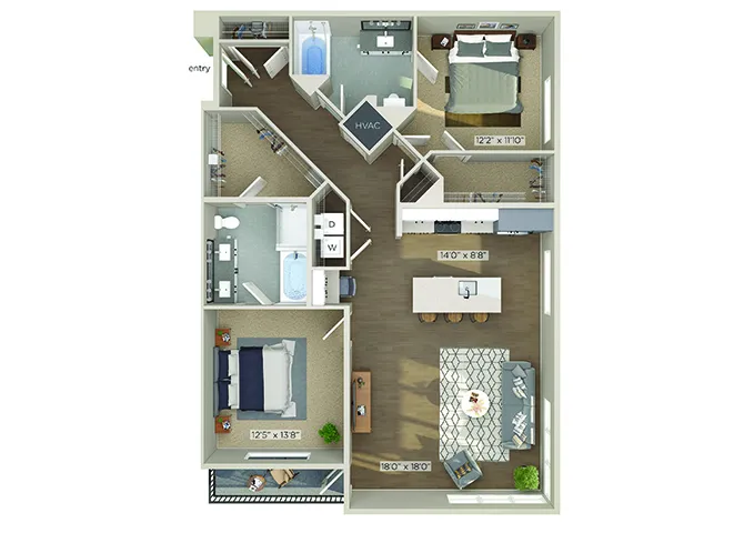 1810 Main 2 Beds floor plan, 1351 sqft