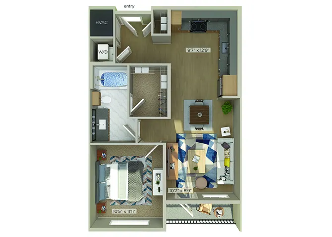 1810 Main 1 Bed floor plan, 668 sqft