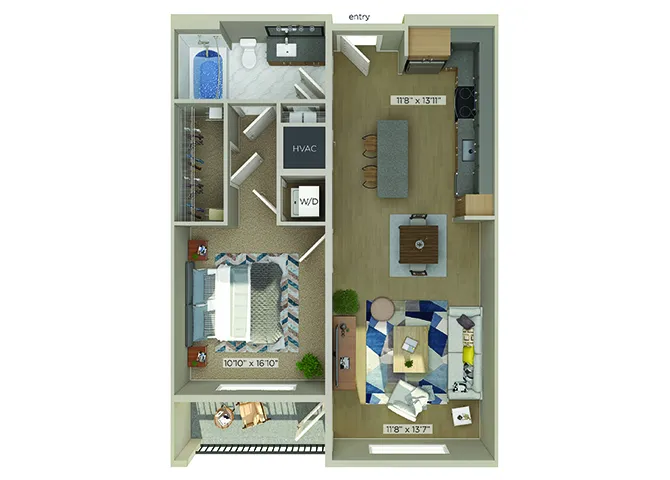 1810 Main 1 Bed floor plan, 670 sqft