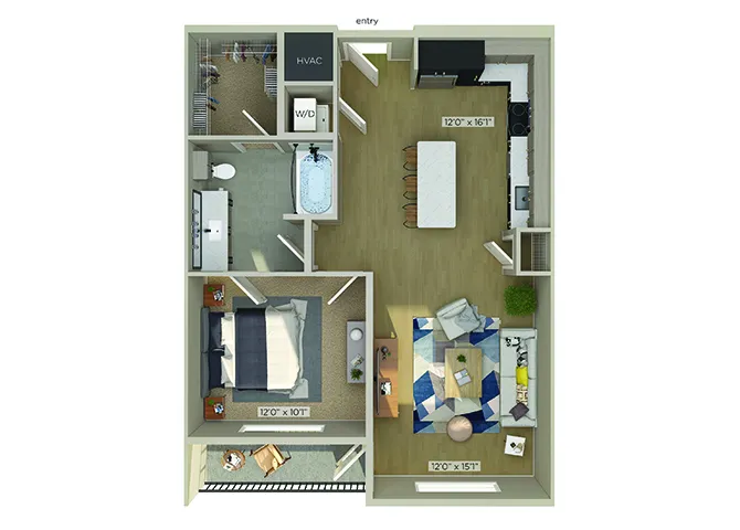 1810 Main 1 Bed floor plan, 760 sqft