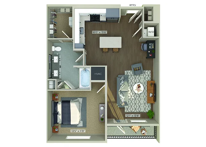 1810 Main 1 Bed floor plan, 790 sqft