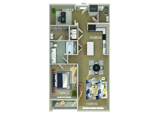 1810 Main 1 Bed floor plan, 998 sqft