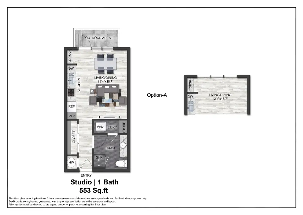 Adenine Studio floor plan, 553 sqft