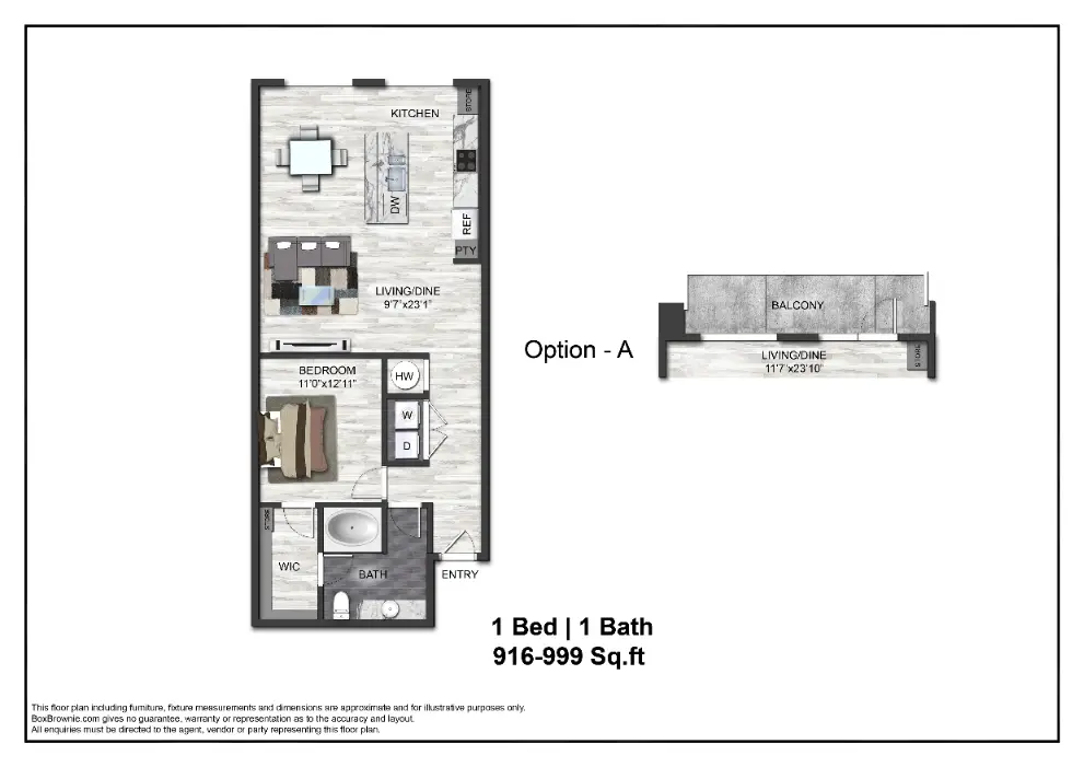Adenine 1 Bed floor plan, 916 sqft