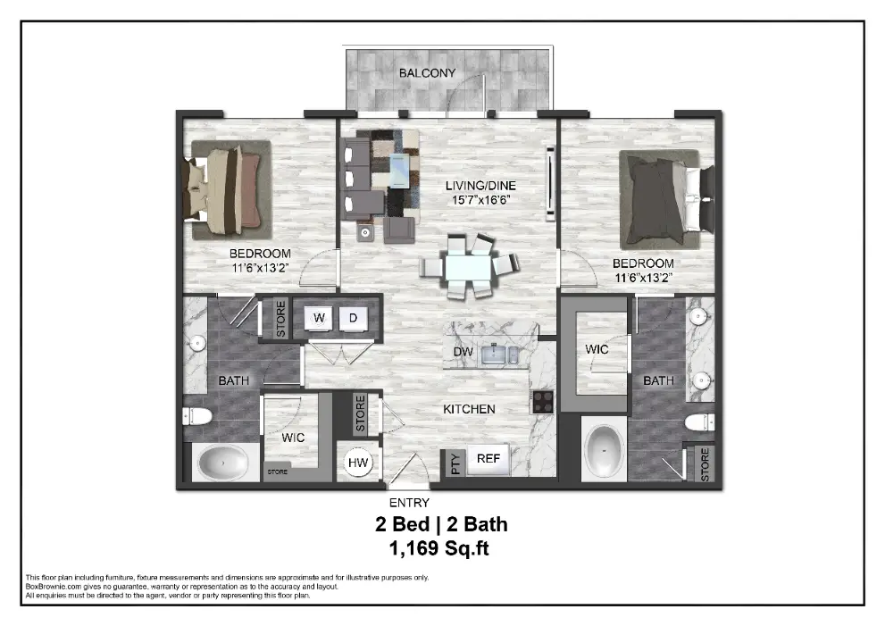 Adenine 2 Beds floor plan, 1169 sqft