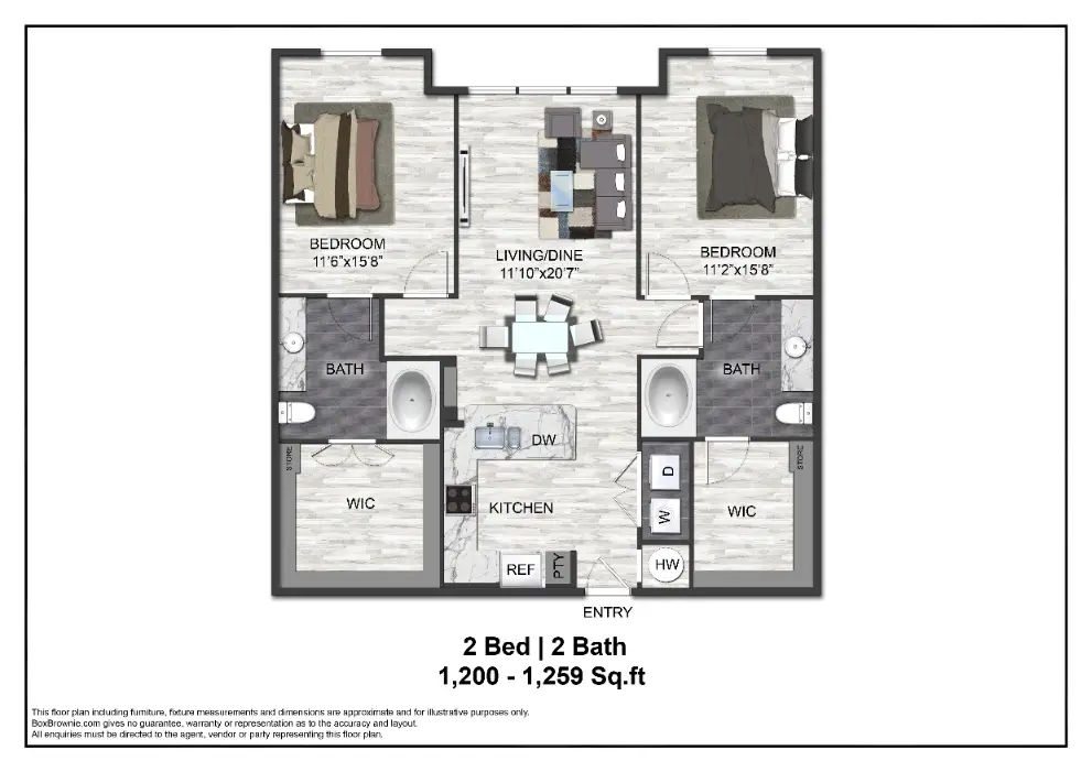 Adenine 2 Beds floor plan, 1200 sqft