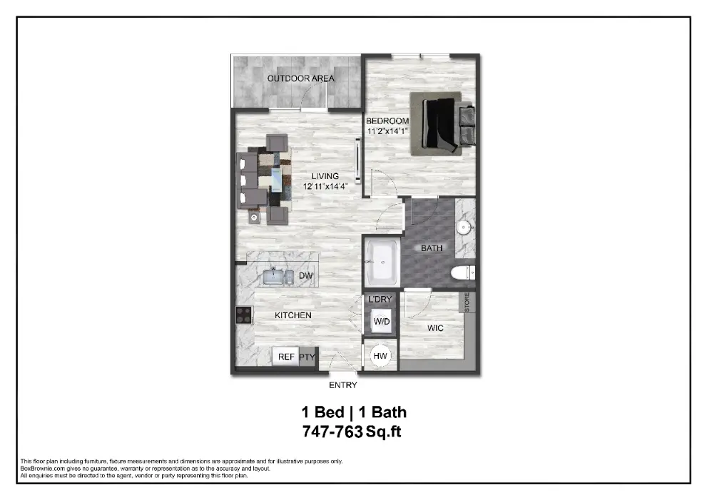 Adenine 1 Bed floor plan, 747 sqft