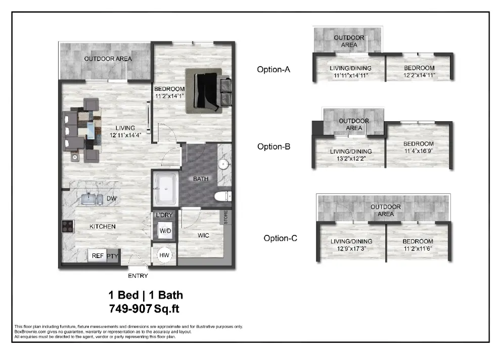 Adenine 1 Bed floor plan, 749 sqft