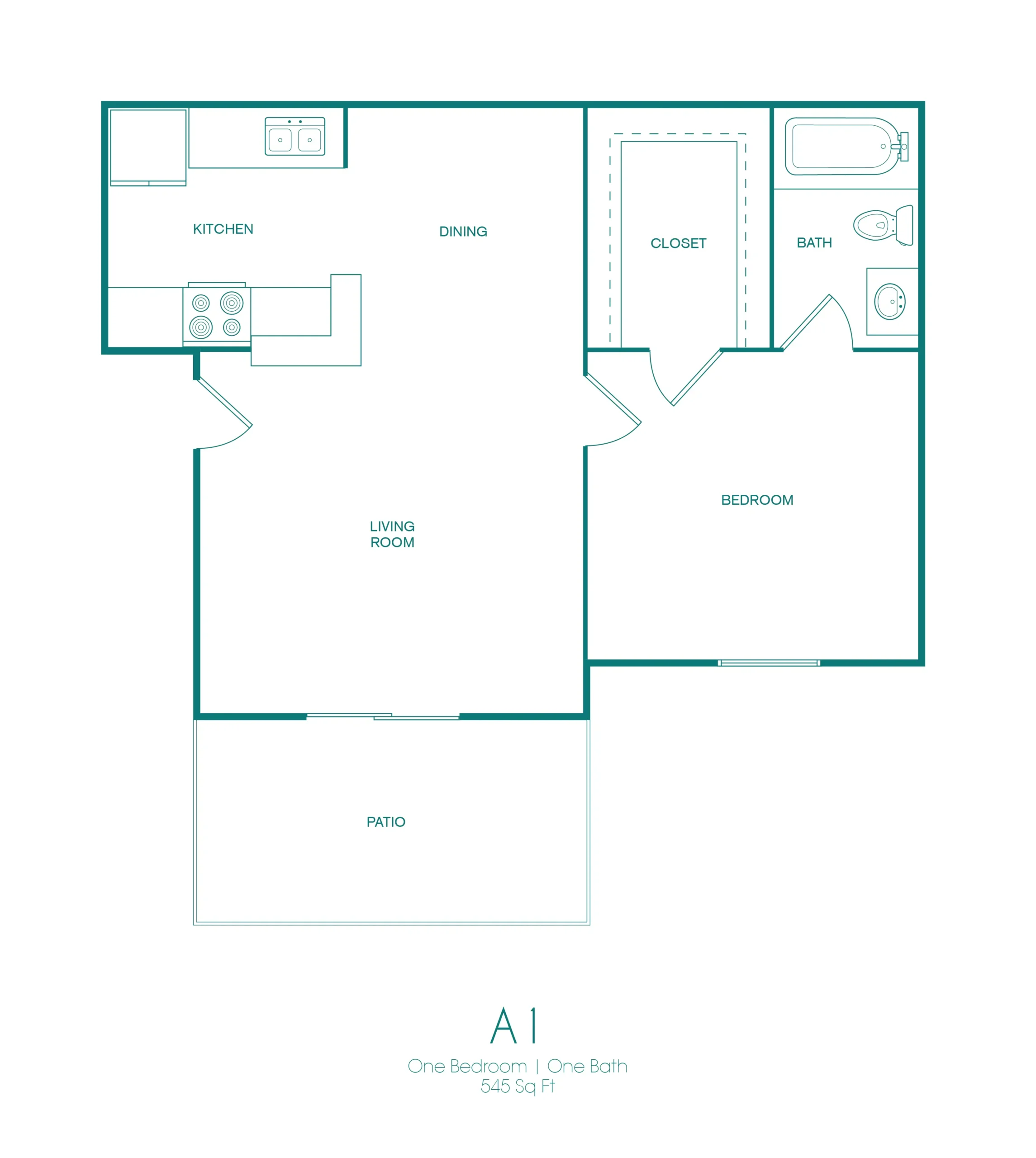 Westmount at Copper Mill 1 Bed floor plan, 545 sqft