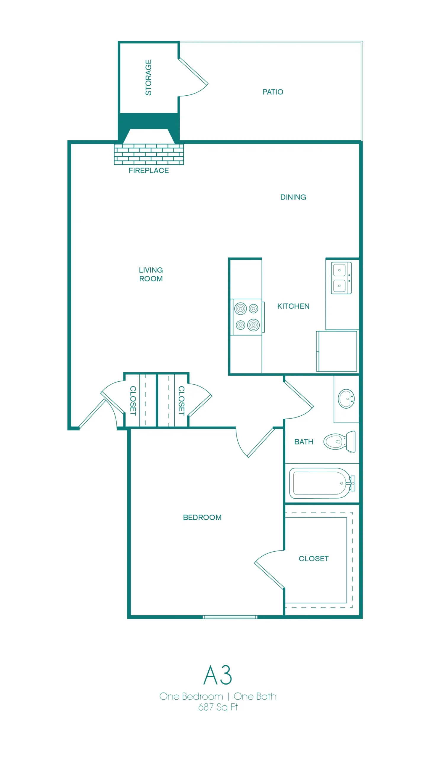 Westmount at Copper Mill 1 Bed floor plan, 687 sqft