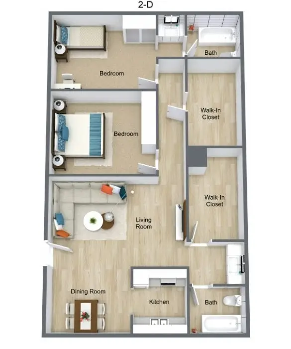 74 Lyerly Place Apartments 2 Beds floor plan, 990 sqft
