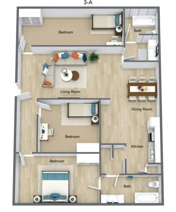 74 Lyerly Place Apartments 3 Beds floor plan, 1300 sqft