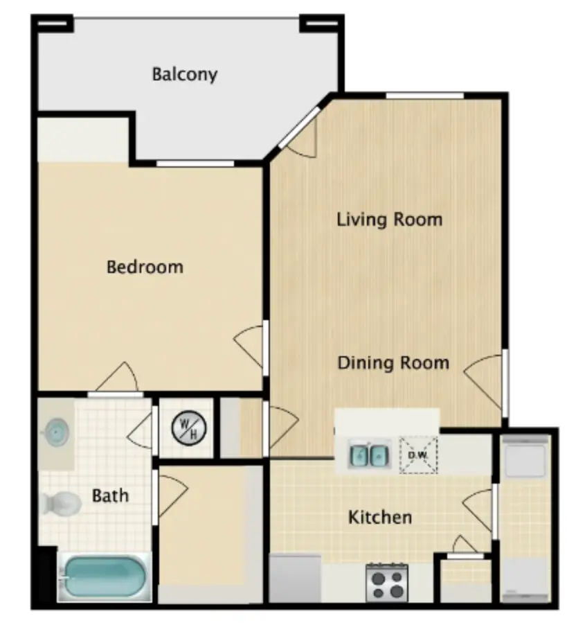 Woodland Hills Luxury 1 Bed floor plan, 622 sqft